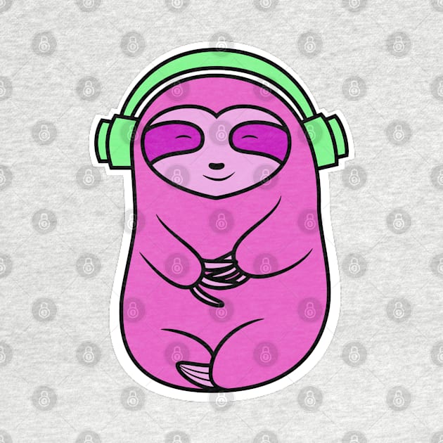 Happy Pink Sloth Listening to Music by SubtleSplit